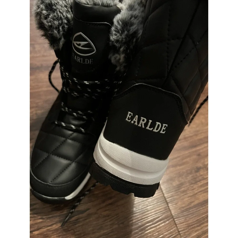 Women's Outdoor Winter Boots‎ Size 39 US 8 Mid-Calf Waterproof Black EUC